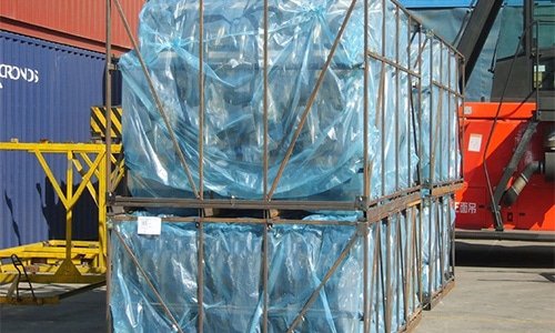 Large metal products wrapped with blue VCI vapor phase anti-rust film